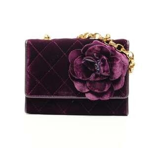 CHANEL Velour Camellia Mini Camera Bag Shoulder Purple WS25929